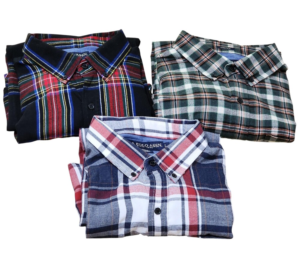 LOT OF 3 U.S. Polo Assn. Flannel ShirtMens Large Multi Plaid Button Long Sleeve